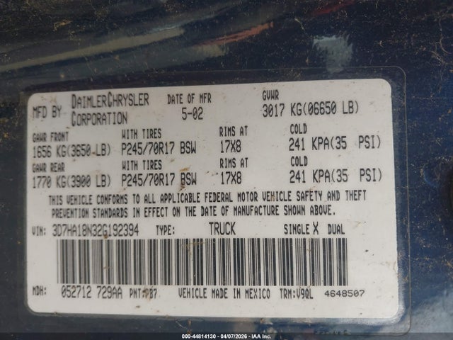 2002 DODGE RAM 1500 3D7HA18N32G192394 Photo 8