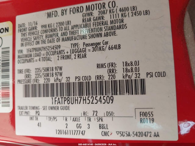1FATP8UH7H5254509 Ford Mustang Ecoboost Premium