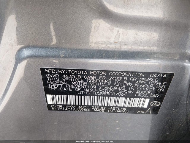 44814161 :رقم المزاد ، JTHBF1D29E5037064 vin ، 2014 Lexus Is 250 مزاد بيع