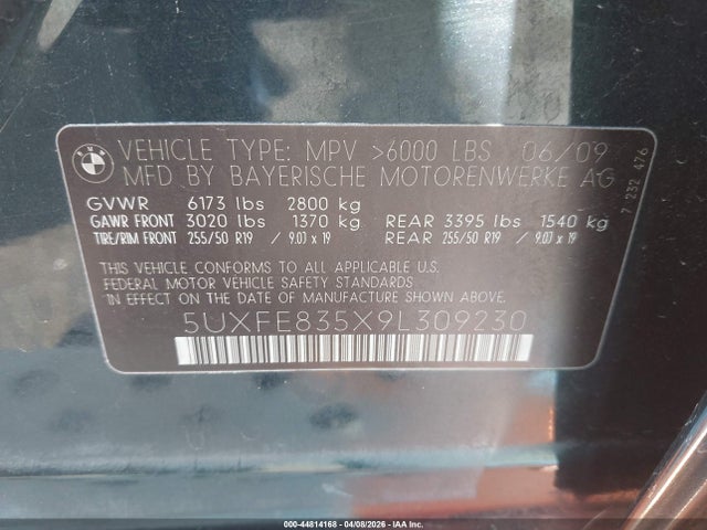 2009 Bmw X5 Xdrive48i მანქანა იყიდება აუქციონზე, vin: 5UXFE835X9L309230, აუქციონის ნომერი: 44814168