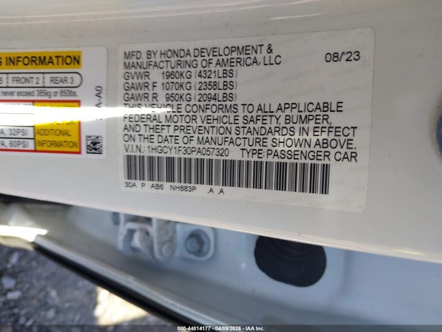 Aukcja sprzedaży 2023 Honda Accord Ex, vin: 1HGCY1F30PA057320, numer aukcji: 44814177
