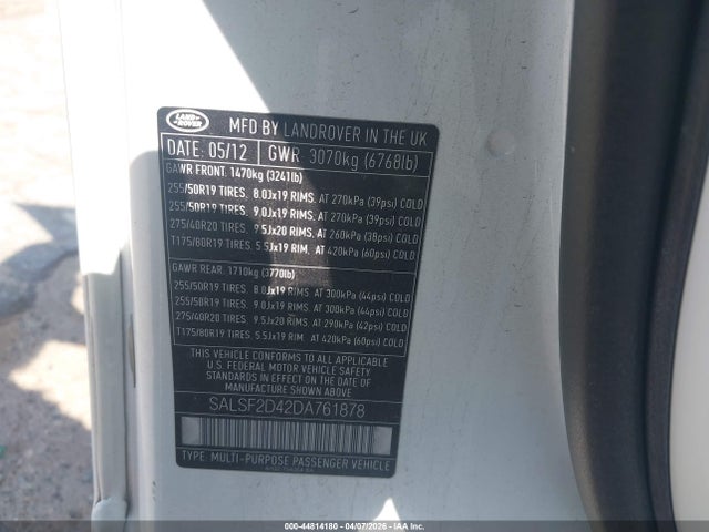 Продаж на аукціоні авто 2013 Land Rover Range Rover Sport Hse, vin: SALSF2D42DA761878, номер лоту: 44814180