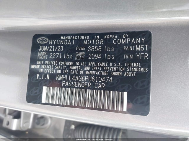 44814213 :رقم المزاد ، KMHLL4AG6PU610474 vin ، 2023 Hyundai Elantra Se مزاد بيع