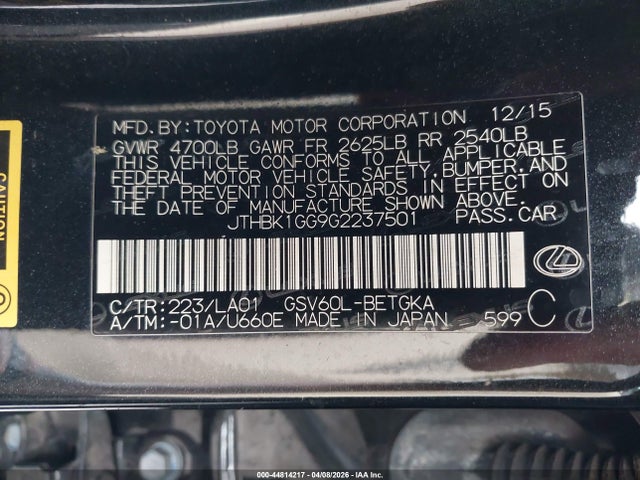 Lexus ES 350 2016 JTHBK1GG9G2237501 Image 9