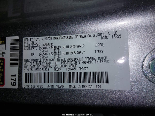 Продажа на аукционе авто 2026 Toyota Tacoma Sr5, vin: 3TMLB5JNOTM221226, номер лота: 44814252