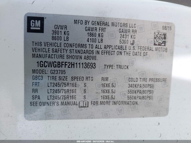 1GCWGBFF2H1113693 Chevrolet Express 2500 Work Van