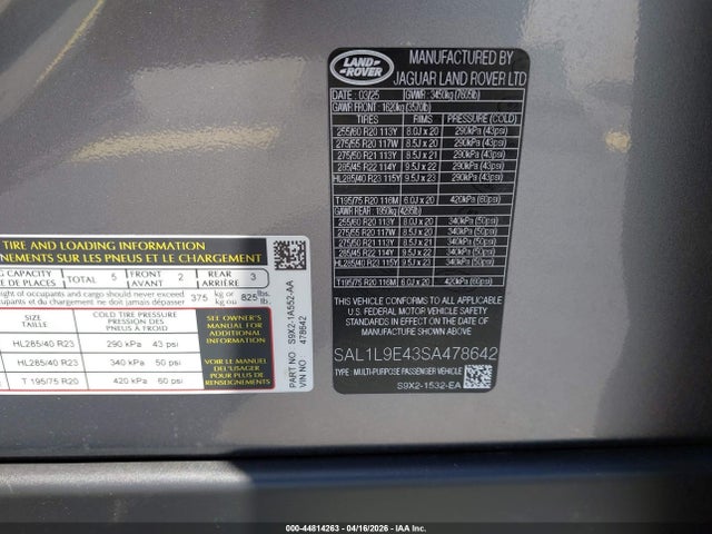 Продаж на аукціоні авто 2025 Land Rover Range Rover Sport P460 Dynamic Se, vin: SAL1L9E43SA478642, номер лоту: 44814263