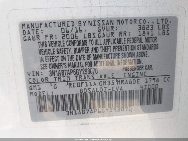 3N1AB7AP6GY293070 Nissan SENTRA SV