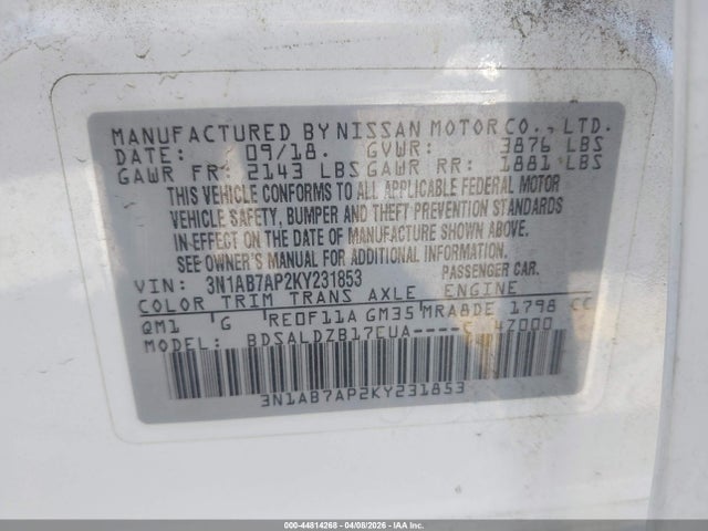 Nissan SENTRA SV 2019 3N1AB7AP2KY231853 Image 9