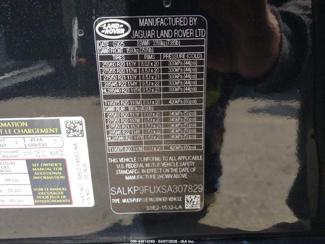 SALKP9FUXSA307829 Land Rover Range Rover P400 Se