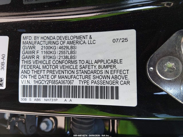 1HGCY2F68SA067067 Honda Accord Hybrid Ex-l