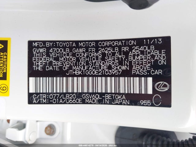 Aukcja sprzedaży 2014 Lexus Es 350, vin: JTHBK1GG0E2103957, numer aukcji: 44814279