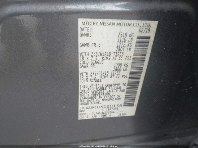 5N1AZ2MJ1KN120156 Nissan MURANO SV