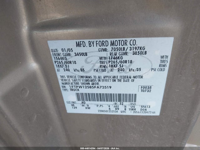 2005 FORD F-150 1FTPW12585FA73519 Photo 8
