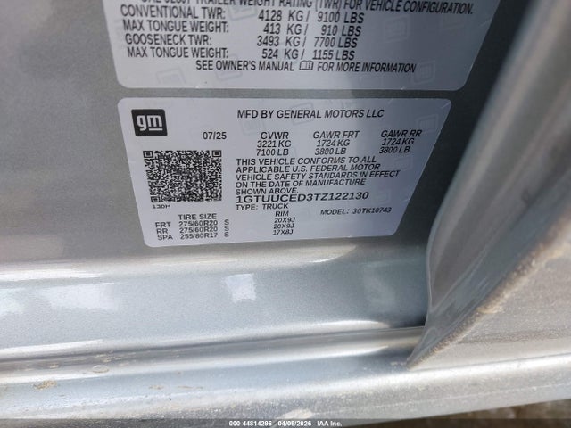 Aukcja sprzedaży 2026 Gmc Sierra 1500 , Standard Bed, Elevation, 4wd, vin: 1GTUUCED3TZ122130, numer aukcji: 44814296