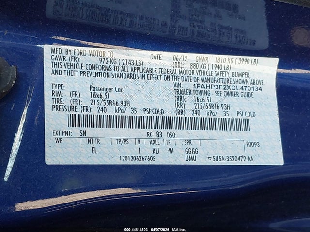 2012 FORD FOCUS 1FAHP3F2XCL470134 Photo 8