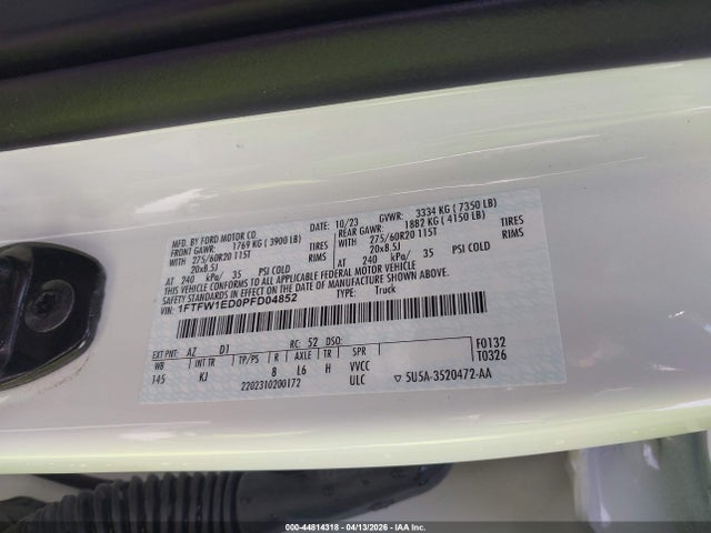 Aukcja sprzedaży 2023 Ford F-150 King Ranch, vin: 1FTFW1ED0PFD04852, numer aukcji: 44814318