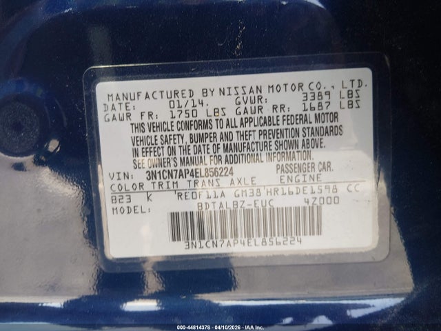 3N1CN7AP4EL856224 Nissan Versa 1.6 Sv
