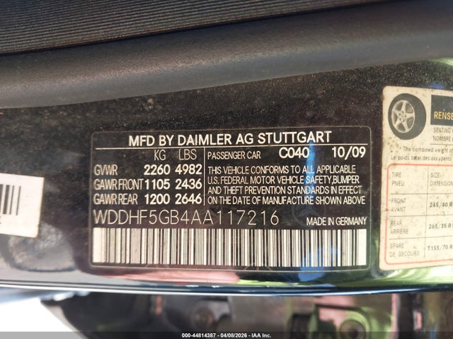 Aukcja sprzedaży 2010 Mercedes-benz E 350, vin: WDDHF5GB4AA117216, numer aukcji: 44814387