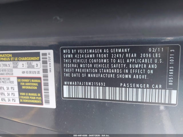 Продаж на аукціоні авто 2011 Volkswagen Golf 2.5l 2-door, vin: WVWAB7AJ1BW215692, номер лоту: 44814388