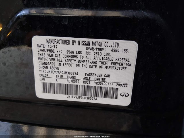Aukcja sprzedaży 2018 Infiniti Q50 3.0t Sport, vin: JN1EV7AP0JM360734, numer aukcji: 44814395