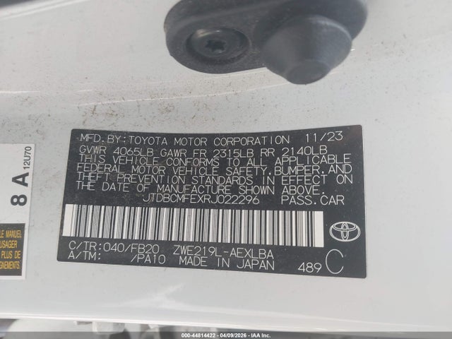 Aukcja sprzedaży 2024 Toyota Corolla Hybrid Le, vin: JTDBCMFEXRJ022296, numer aukcji: 44814422