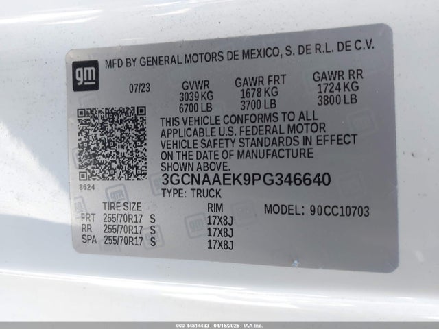 3GCNAAEK9PG346640 Chevrolet Silverado 1500 2wd Standard Bed Wt