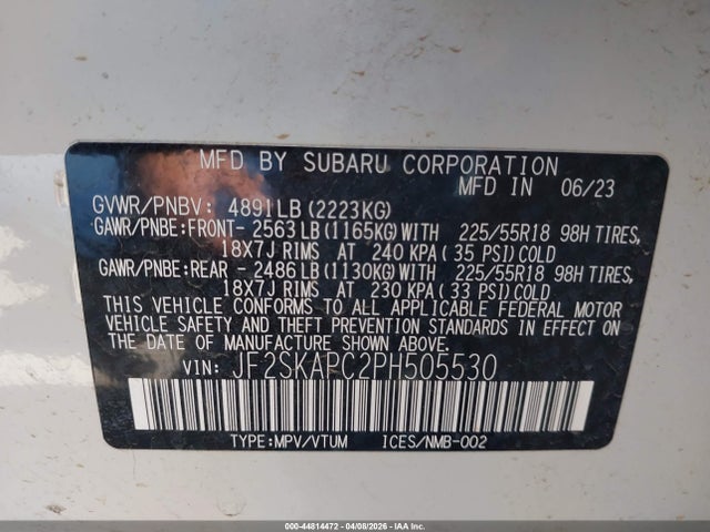 Aukcja sprzedaży 2023 Subaru Forester Limited, vin: JF2SKAPC2PH505530, numer aukcji: 44814472