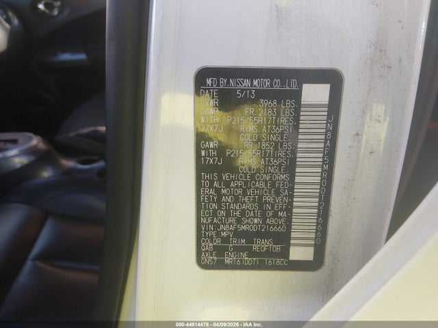 Продажа на аукционе авто 2013 Nissan Juke Sl, vin: JN8AF5MR0DT216660, номер лота: 44814478
