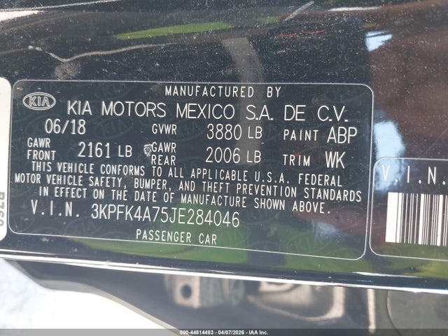 Aukcja sprzedaży 2018 Kia Forte Lx, vin: 3KPFK4A75JE284046, numer aukcji: 44814483