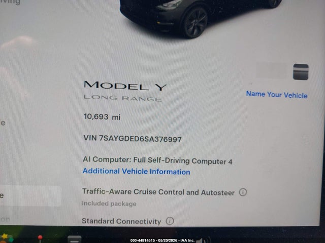 44814515 :رقم المزاد ، 7SAYGDED6SA376997 vin ، 2025 Tesla Model Y Long Range Dual Motor Rear-wheel Drive مزاد بيع