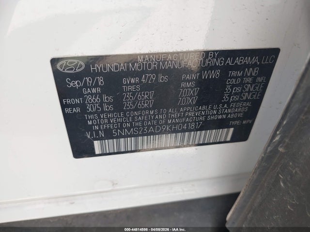 Hyundai Santa Fe Se 2019 5NMS23AD9KH041817 Image 9