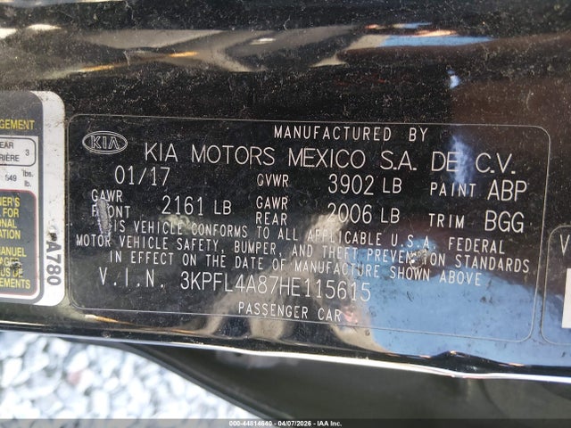 Aukcja sprzedaży 2017 Kia Forte Ex, vin: 3KPFL4A87HE115615, numer aukcji: 44814640