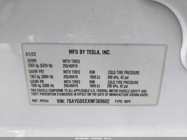 7SAYGDEEXNF369602 Tesla Model Y Long Range Dual Motor All-wheel Drive