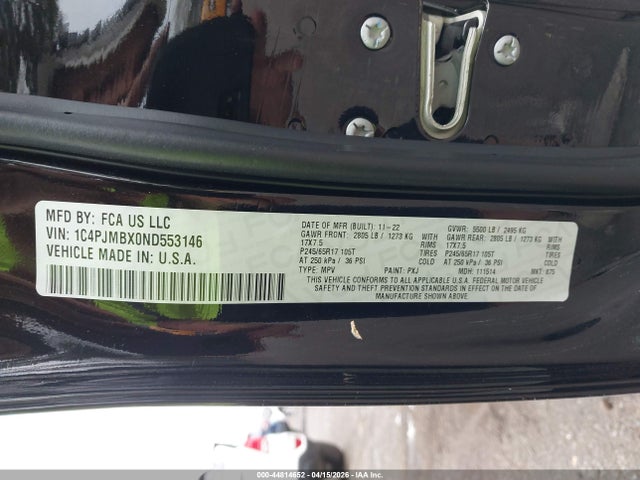 Aukcja sprzedaży 2022 Jeep Cherokee Trailhawk 4x4, vin: 1C4PJMBX0ND553146, numer aukcji: 44814652