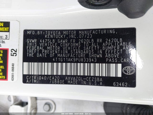 Aukcja sprzedaży 2023 Toyota Camry Se, vin: 4T1G11AK9PU833943, numer aukcji: 44814660