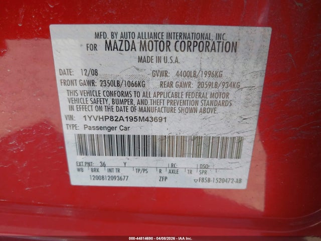 Продаж на аукціоні авто 2009 Mazda Mazda6 I Touring, vin: 1YVHP82A195M43691, номер лоту: 44814690