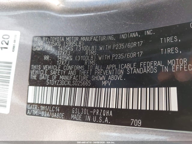 2020 TOYOTA SIENNA 5TDYZ3DCXLS025665 Photo 8