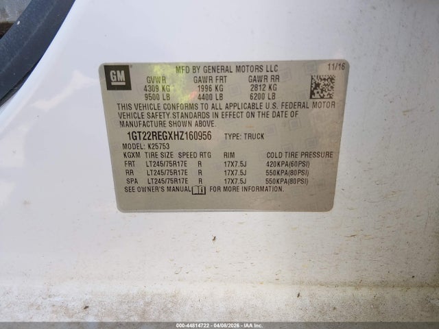 Продажа на аукционе авто 2017 Gmc Sierra 2500hd, vin: 1GT22REGXHZ160956, номер лота: 44814722