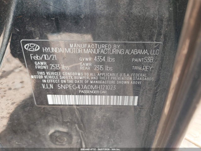 Продаж на аукціоні авто 2021 Hyundai Sonata Se, vin: 5NPEG4JA0MH121023, номер лоту: 44814732