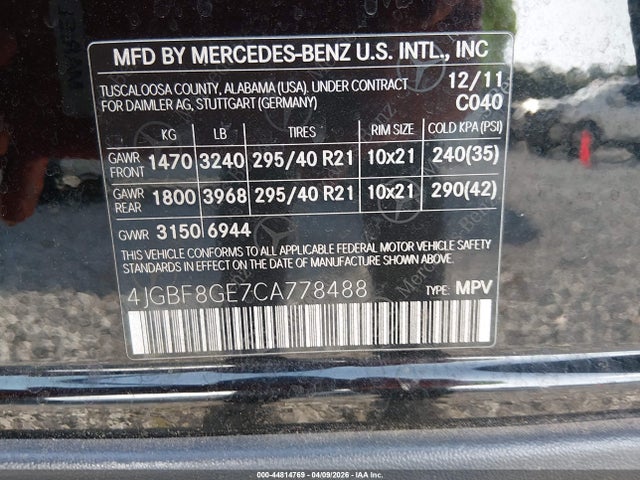 Продаж на аукціоні авто 2012 Mercedes-benz Gl 550 4matic, vin: 4JGBF8GE7CA778488, номер лоту: 44814769
