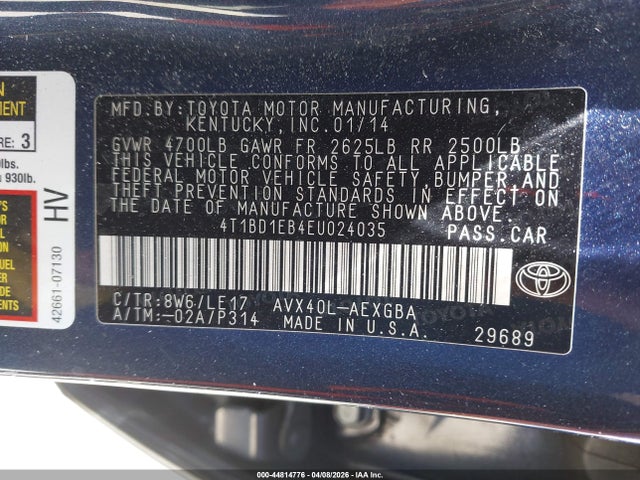 4T1BD1EB4EU024035 Toyota Avalon Hybrid Xle Touring