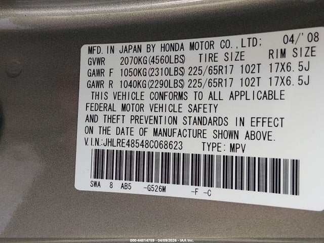 2008 HONDA CR-V JHLRE48548C068623 Photo 8