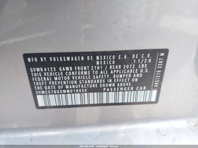 Продаж на аукціоні авто 2021 Volkswagen Jetta 1.4t R-line/1.4t S/1.4t Se, vin: 3VWC57BUXMM018934, номер лоту: 44814797