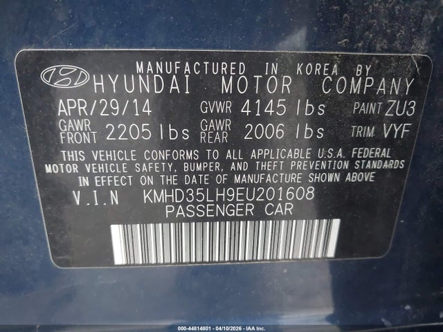 44814801 :رقم المزاد ، KMHD35LH9EU201608 vin ، 2014 Hyundai Elantra Gt مزاد بيع
