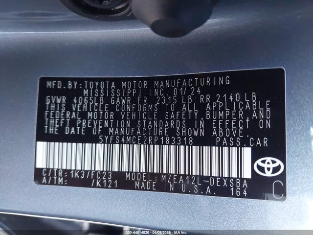 Aukcja sprzedaży 2024 Toyota Corolla Se, vin: 5YFS4MCE2RP183318, numer aukcji: 44814820