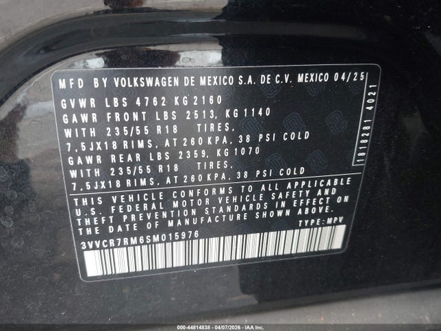 Продажа на аукционе авто 2025 Volkswagen Tiguan 2.0t S, vin: 3VVCR7RM6SM015976, номер лота: 44814838