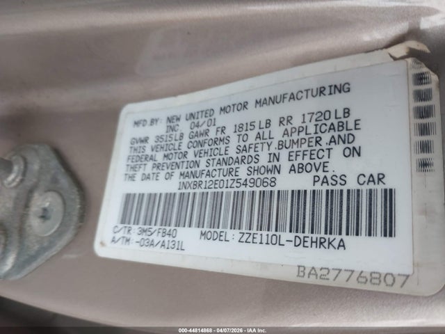 2001 TOYOTA COROLLA 1NXBR12E01Z549068 Photo 8