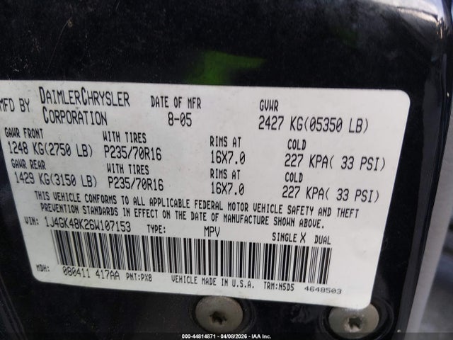 2006 JEEP LIBERTY 1J4GK48K26W107153 Photo 8