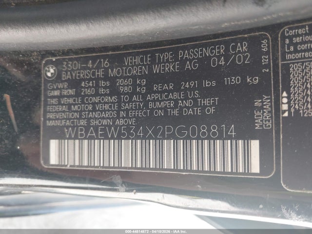 44814872 :رقم المزاد ، WBAEW534X2PG08814 vin ، 2002 Bmw 330xi مزاد بيع